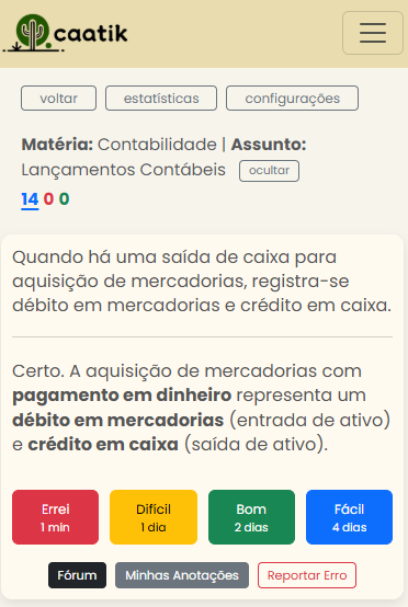 Estudo de flashcards em modo claro
