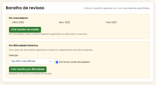 Criação de baralho de revisão